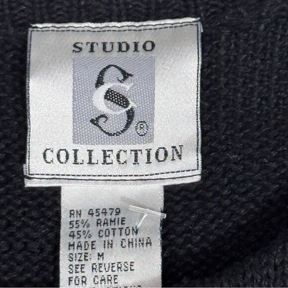 Studio Collection Vintage Black Sweater Mini dress Gold beaded tunic Sz M - Picture 2 of 8